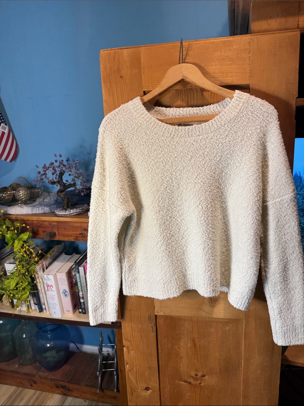 Women's Cream Crewneck Textured Sweater